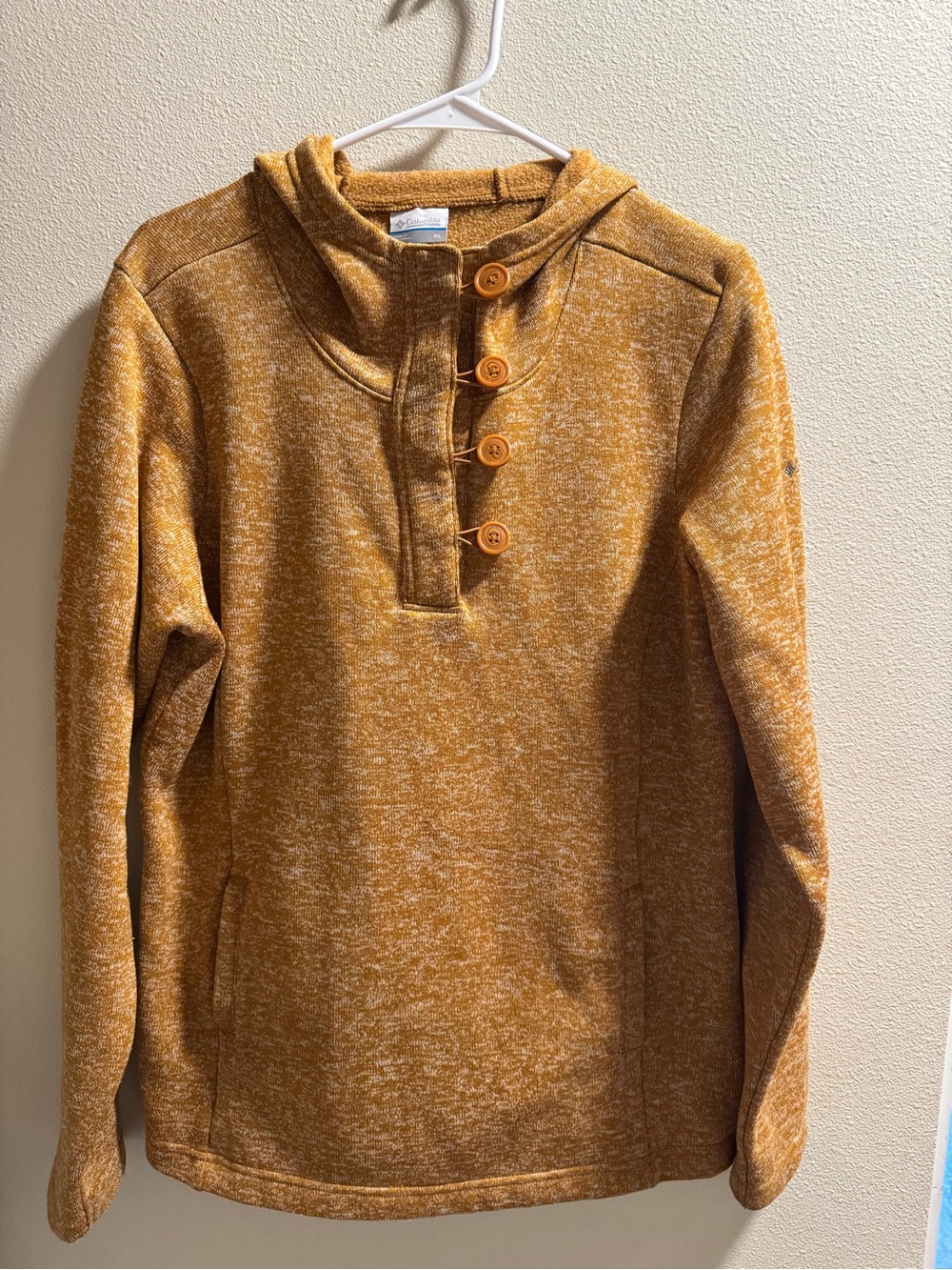 Columbia Mustard Yellow Button-Neck Hoodie Pullover